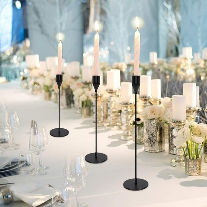 3PCS Metal Candle Holders Set – Tall Taper Candlestick Holders for Weddings, Dining & Home Decor (Black/Silver/Gold/Rose Gold)