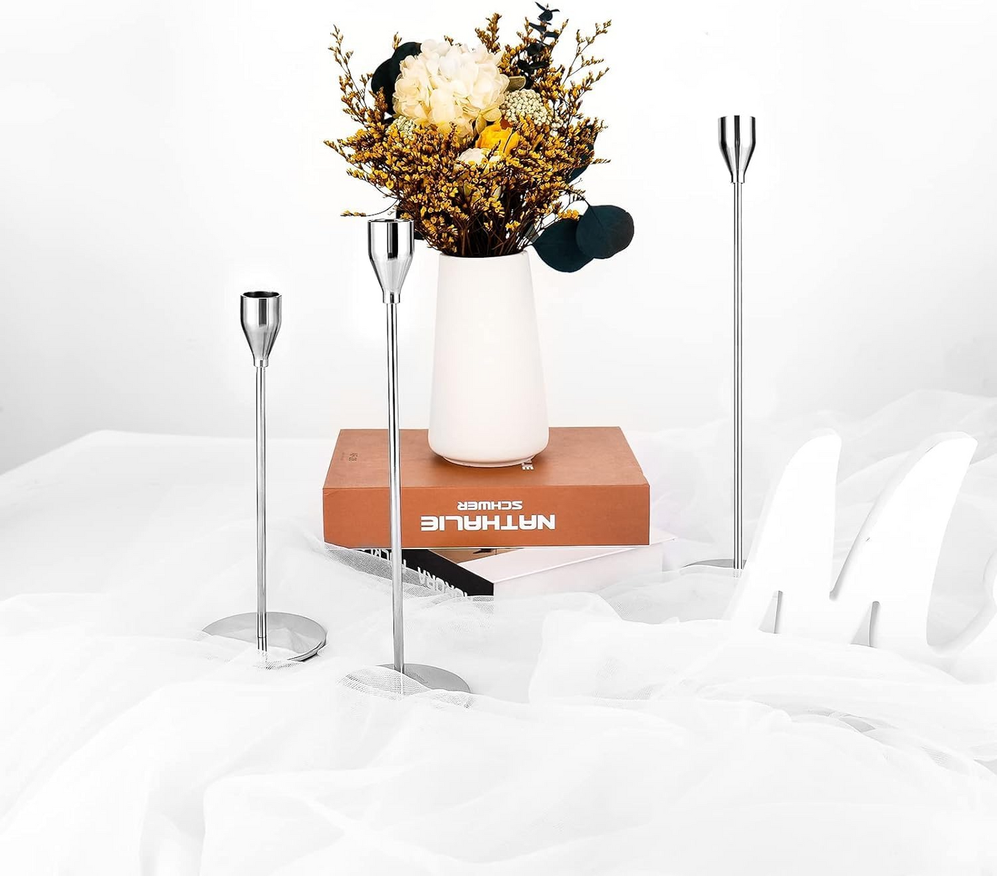 3PCS Metal Candle Holders Set – Tall Taper Candlestick Holders for Weddings, Dining & Home Decor (Black/Silver/Gold/Rose Gold)