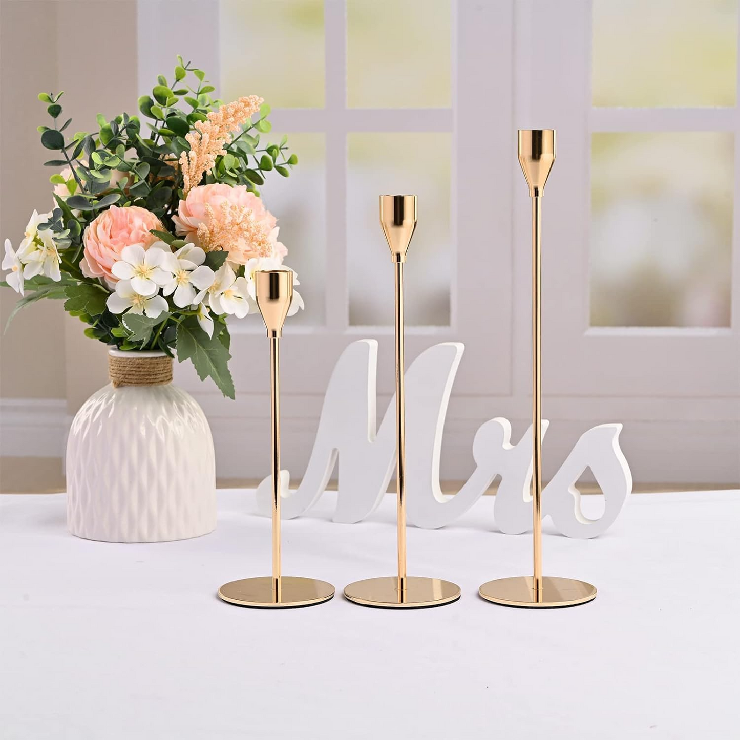 3PCS Metal Candle Holders Set – Tall Taper Candlestick Holders for Weddings, Dining & Home Decor (Black/Silver/Gold/Rose Gold)