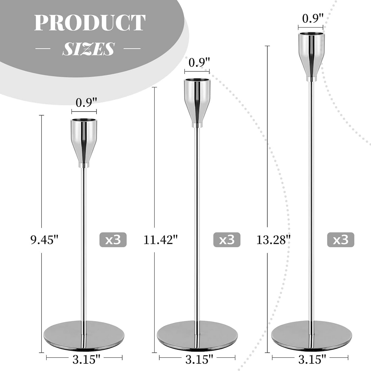 3PCS Metal Candle Holders Set – Tall Taper Candlestick Holders for Weddings, Dining & Home Decor (Black/Silver/Gold/Rose Gold)