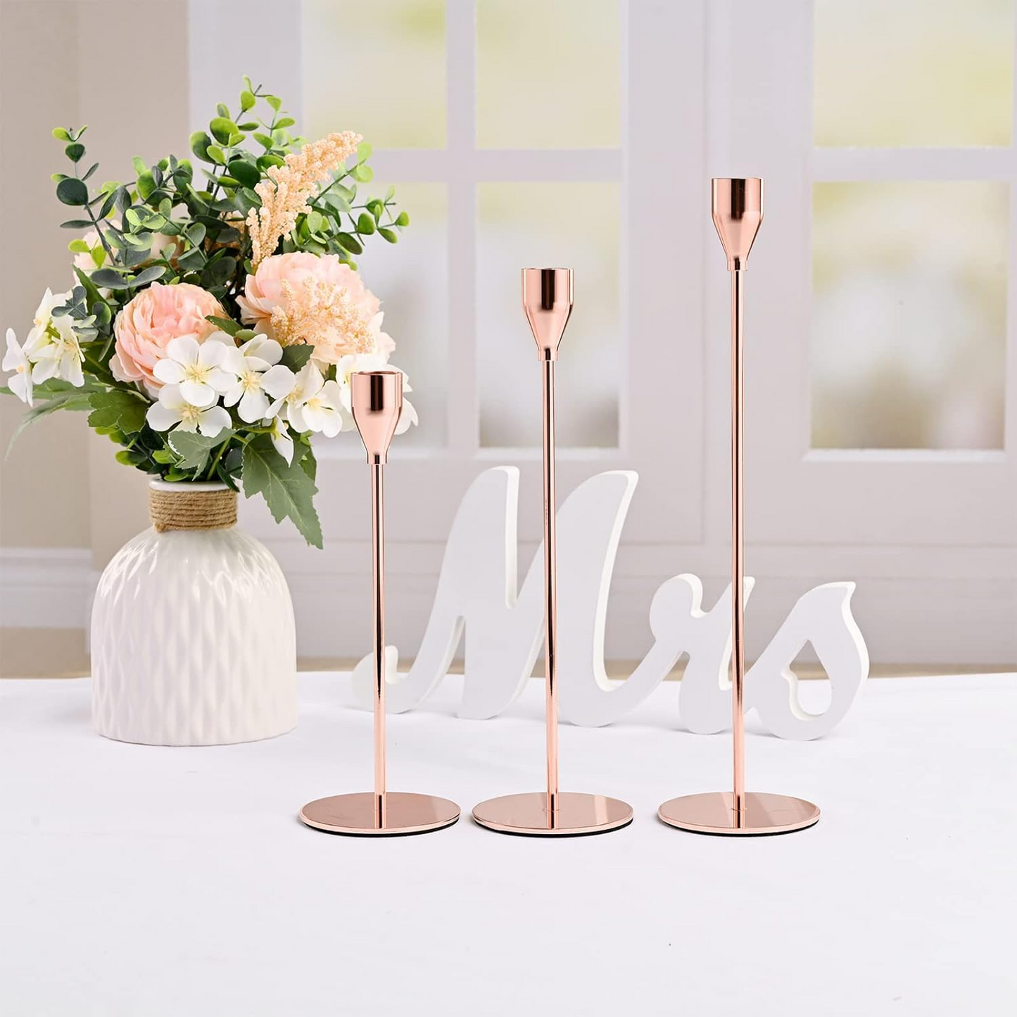 3PCS Metal Candle Holders Set – Tall Taper Candlestick Holders for Weddings, Dining & Home Decor (Black/Silver/Gold/Rose Gold)