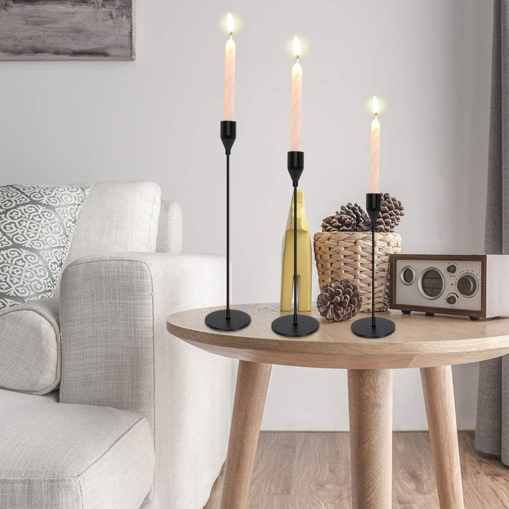 3PCS Metal Candle Holders Set – Tall Taper Candlestick Holders for Weddings, Dining & Home Decor (Black/Silver/Gold/Rose Gold)