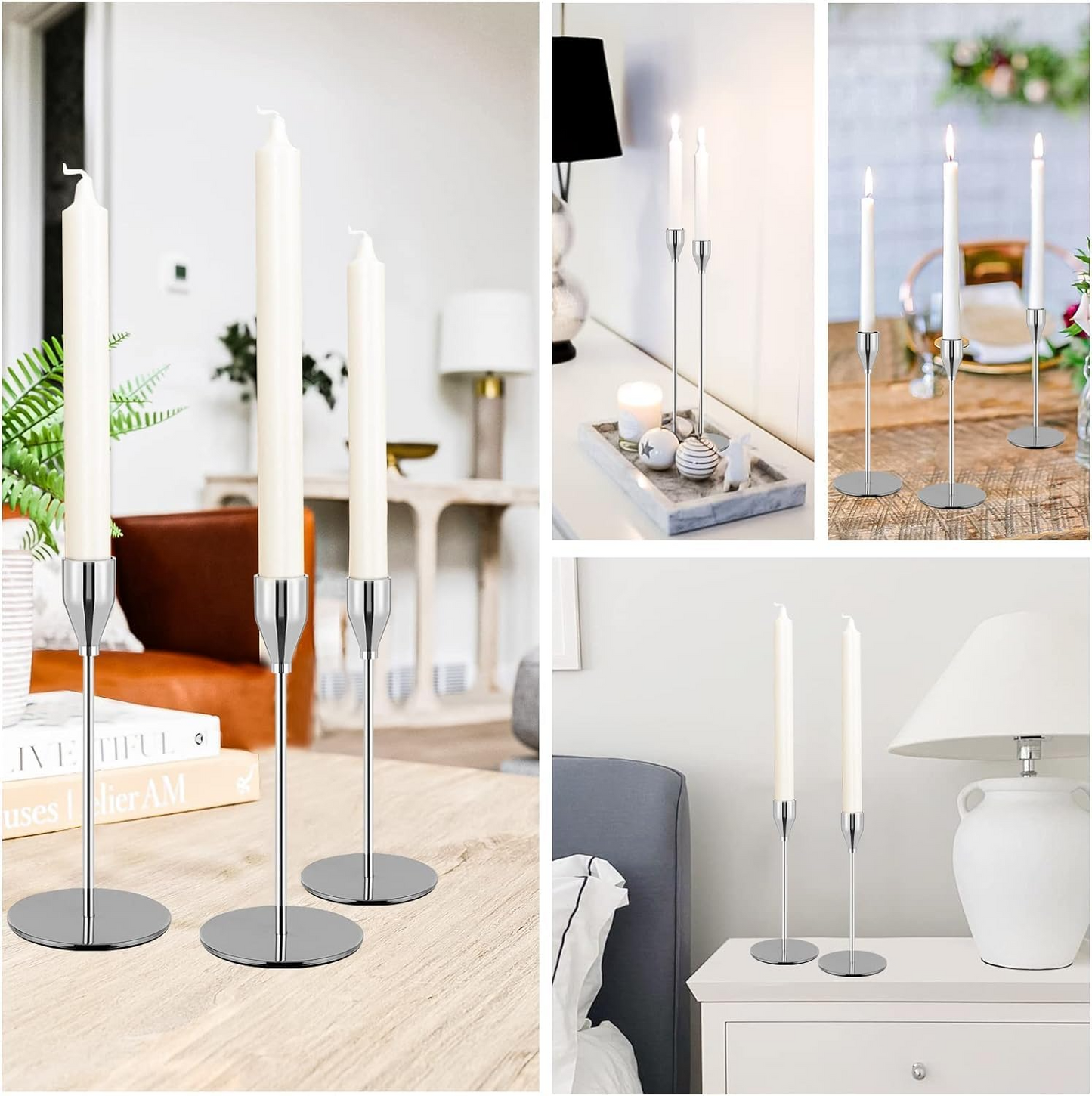 3PCS Metal Candle Holders Set – Tall Taper Candlestick Holders for Weddings, Dining & Home Decor (Black/Silver/Gold/Rose Gold)