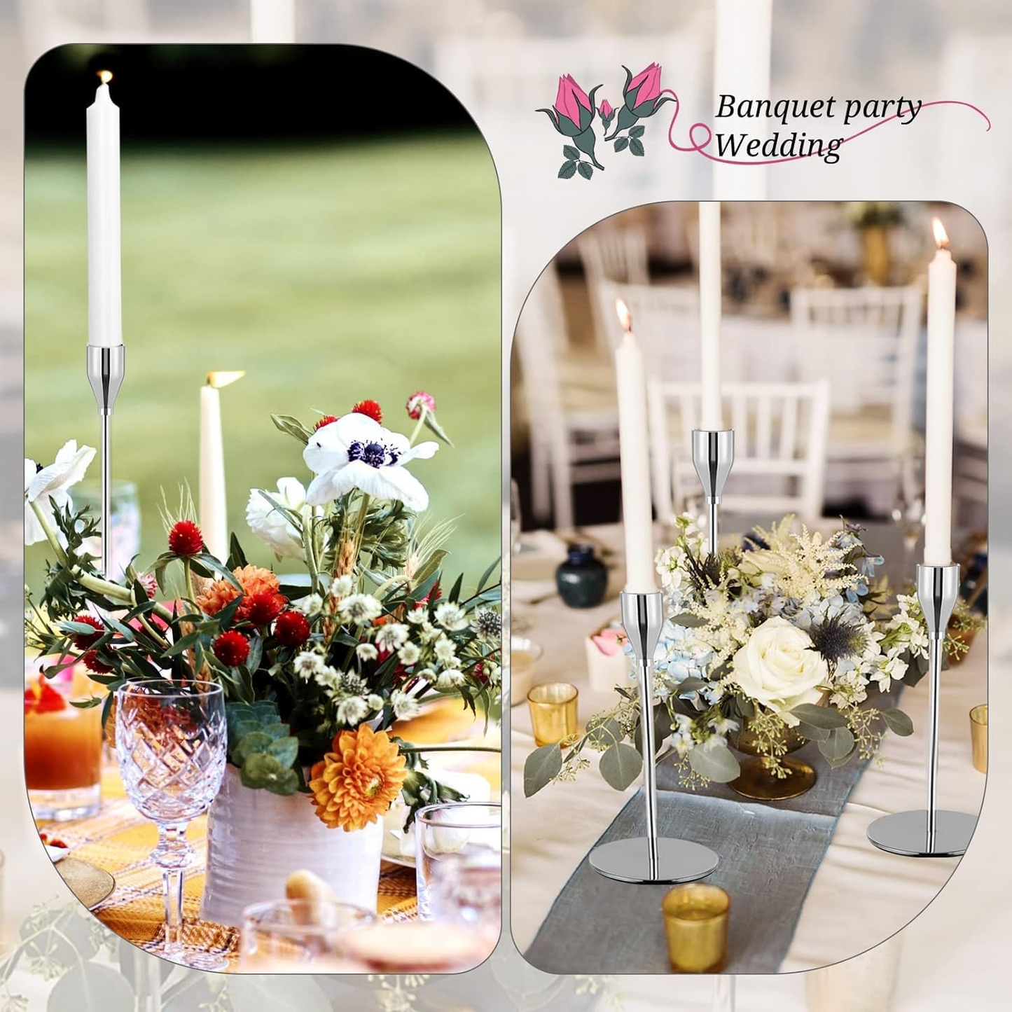 3PCS Metal Candle Holders Set – Tall Taper Candlestick Holders for Weddings, Dining & Home Decor (Black/Silver/Gold/Rose Gold)