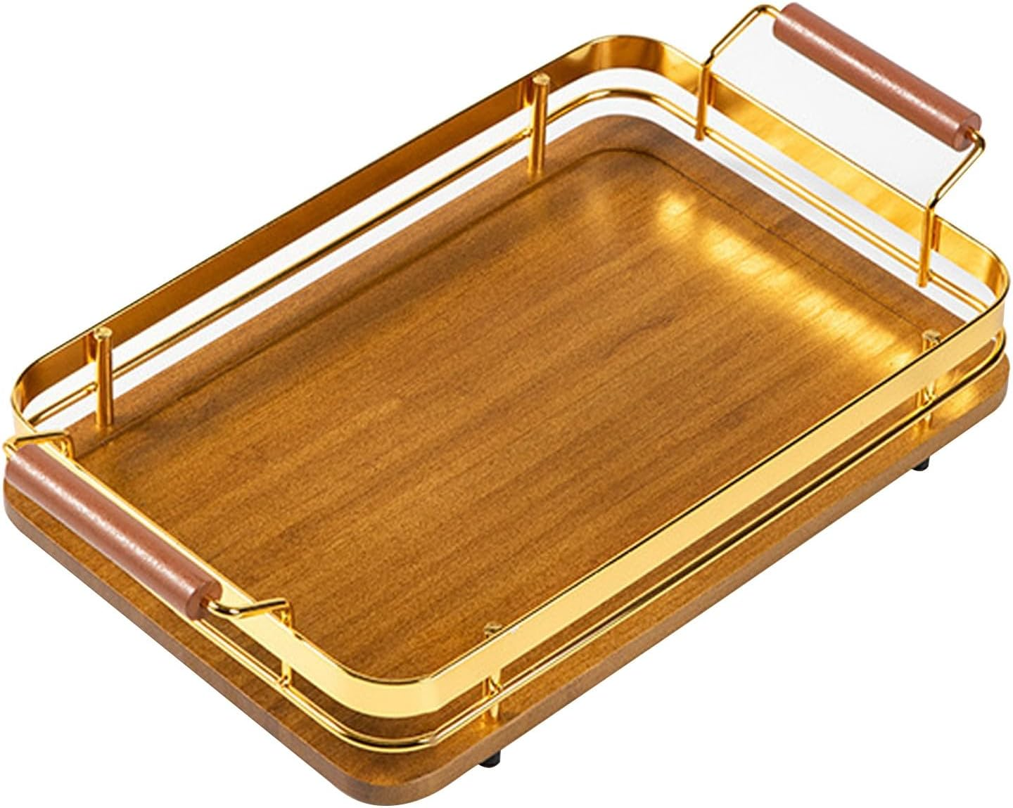 Bamboo Wooden Serving Tray – Double Handle Iron & Wood Tray for Breakfast, Tea, BBQ & Storage | Durable & Stylish