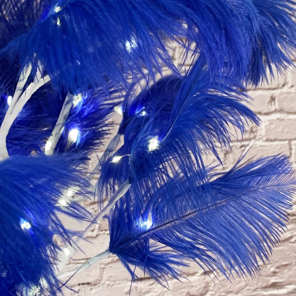 Blue Feather LED Light Tree – Elegant Decorative Lighting with Flexible Branches for Home, Parties & Events – Battery Operated