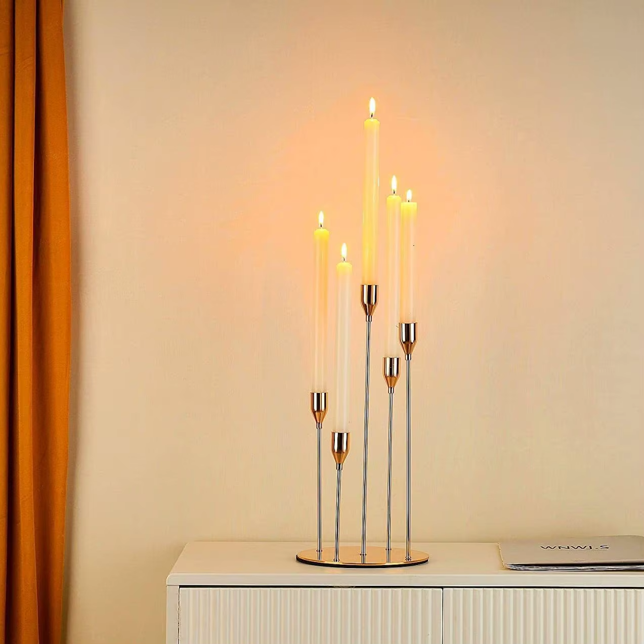 5-Arm Candelabra Taper Candle Holders – Vintage Metal Candlestick Holder for Weddings, Christmas & Dinner Tables | Elegant Black, Gold, Rose Gold