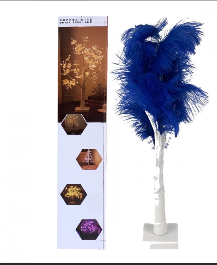 Blue Feather LED Light Tree – Elegant Decorative Lighting with Flexible Branches for Home, Parties & Events – Battery Operated