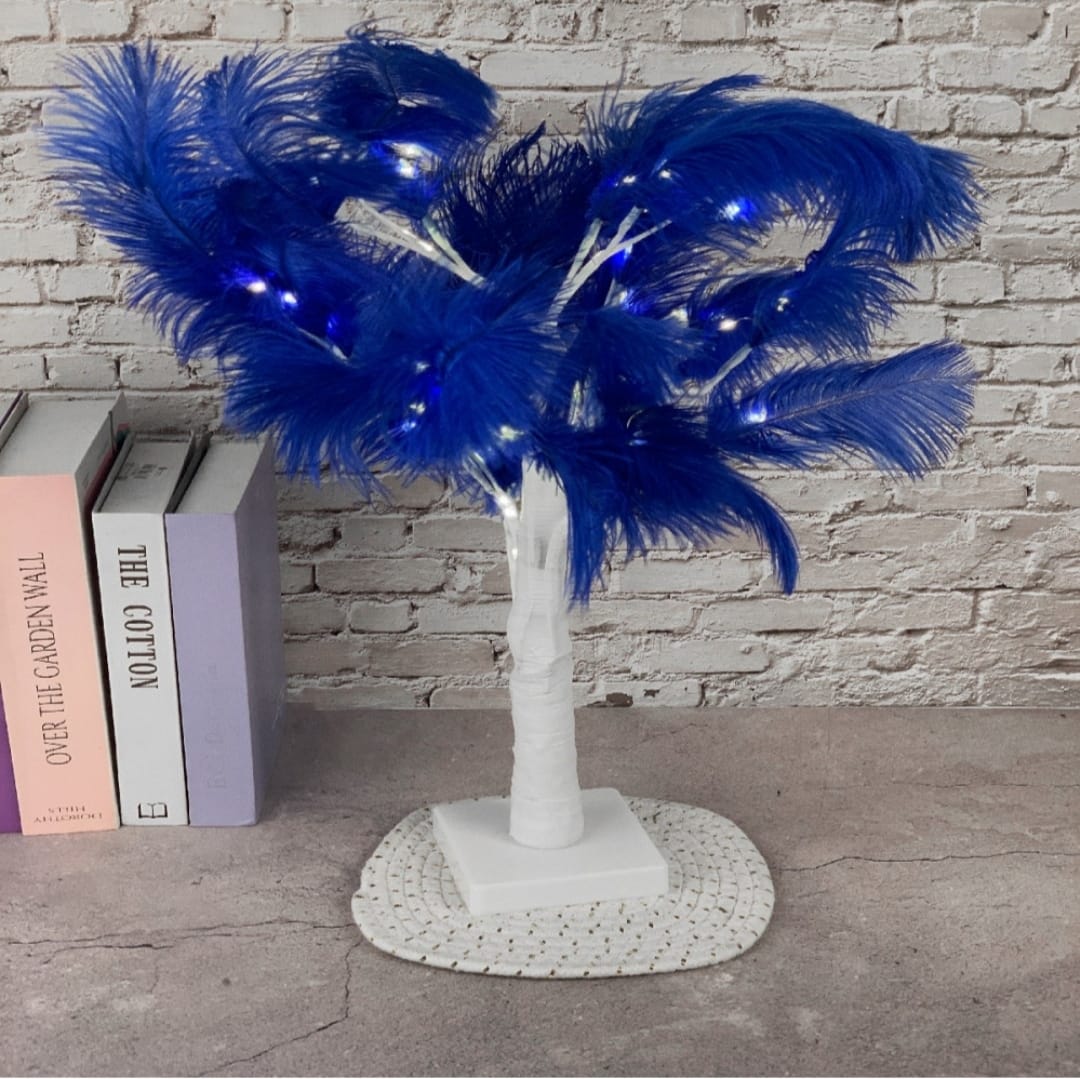 Blue Feather LED Light Tree – Elegant Decorative Lighting with Flexible Branches for Home, Parties & Events – Battery Operated