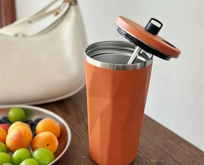 Stainless Steel Travel Mug with Metal Straw - Leakproof
