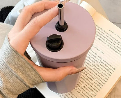 Stainless Steel Travel Mug with Metal Straw - Leakproof