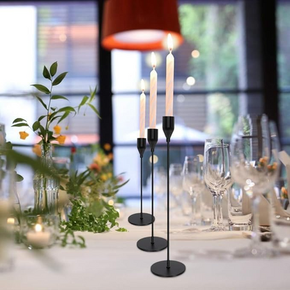 3PCS Metal Candle Holders Set – Tall Taper Candlestick Holders for Weddings, Dining & Home Decor (Black/Silver/Gold/Rose Gold)