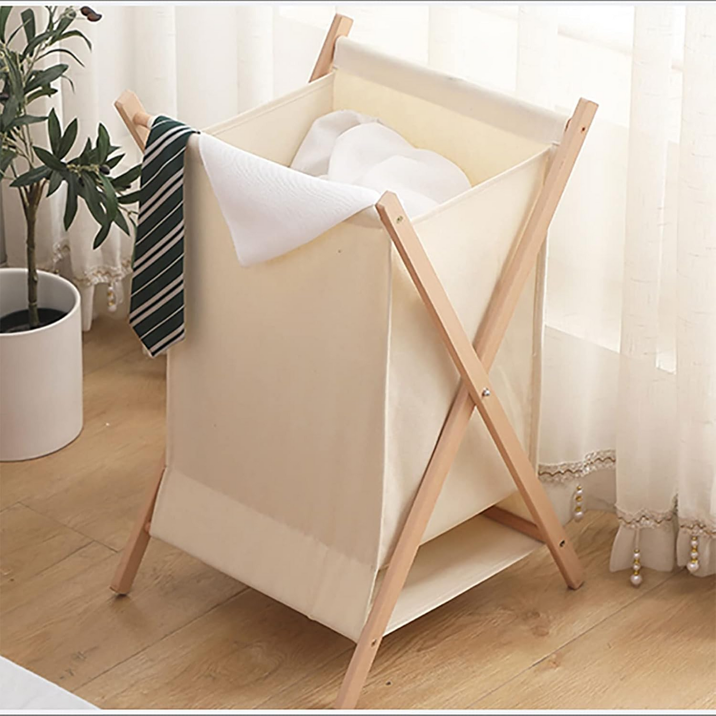 Bamboo Laundry Hamper with Removable Liner - Collapsible Wooden Clothes Basket, Folding Storage Organizer for Bedroom, Bathroom & Laundry Room