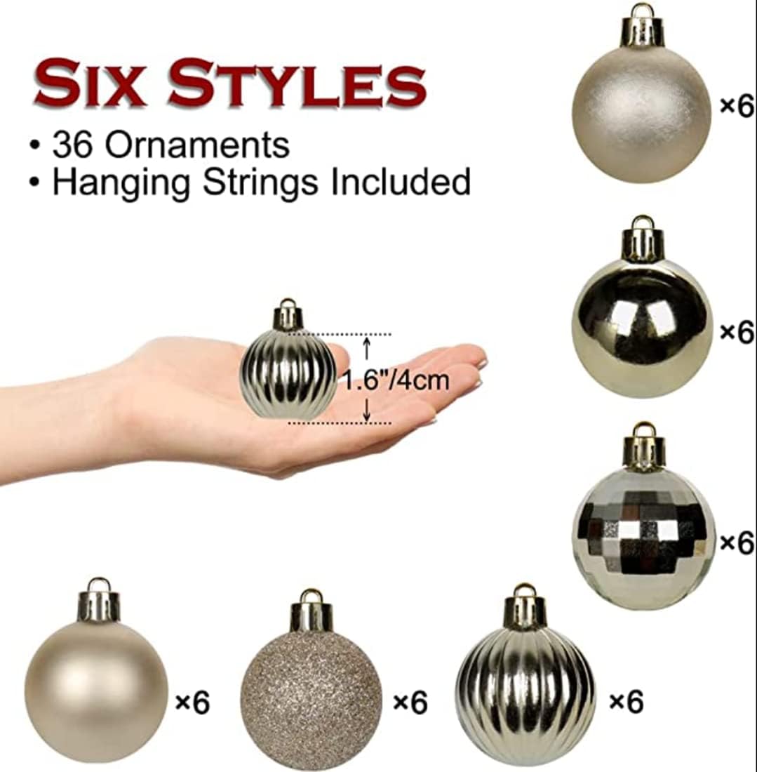 Christmas Ball Ornaments Gold 36pcs/40mm Small Shatterproof Xmas Christmas Tree Balls
