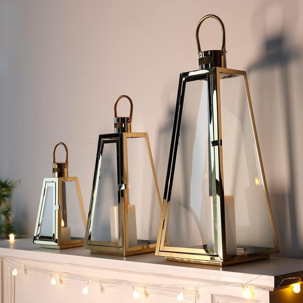 Stainless Steel Decorative Lanterns – Elegant Hanging & Tabletop Lantern Set