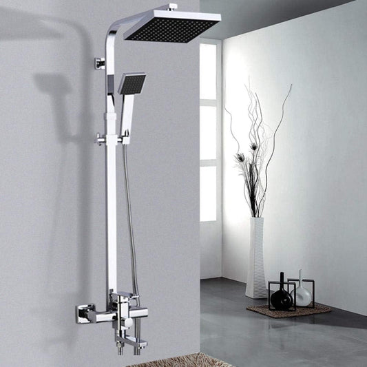 Chrome Bath Shower Mixer Faucet, Wall Mount 8-Inch Shower Head with Hand Shower