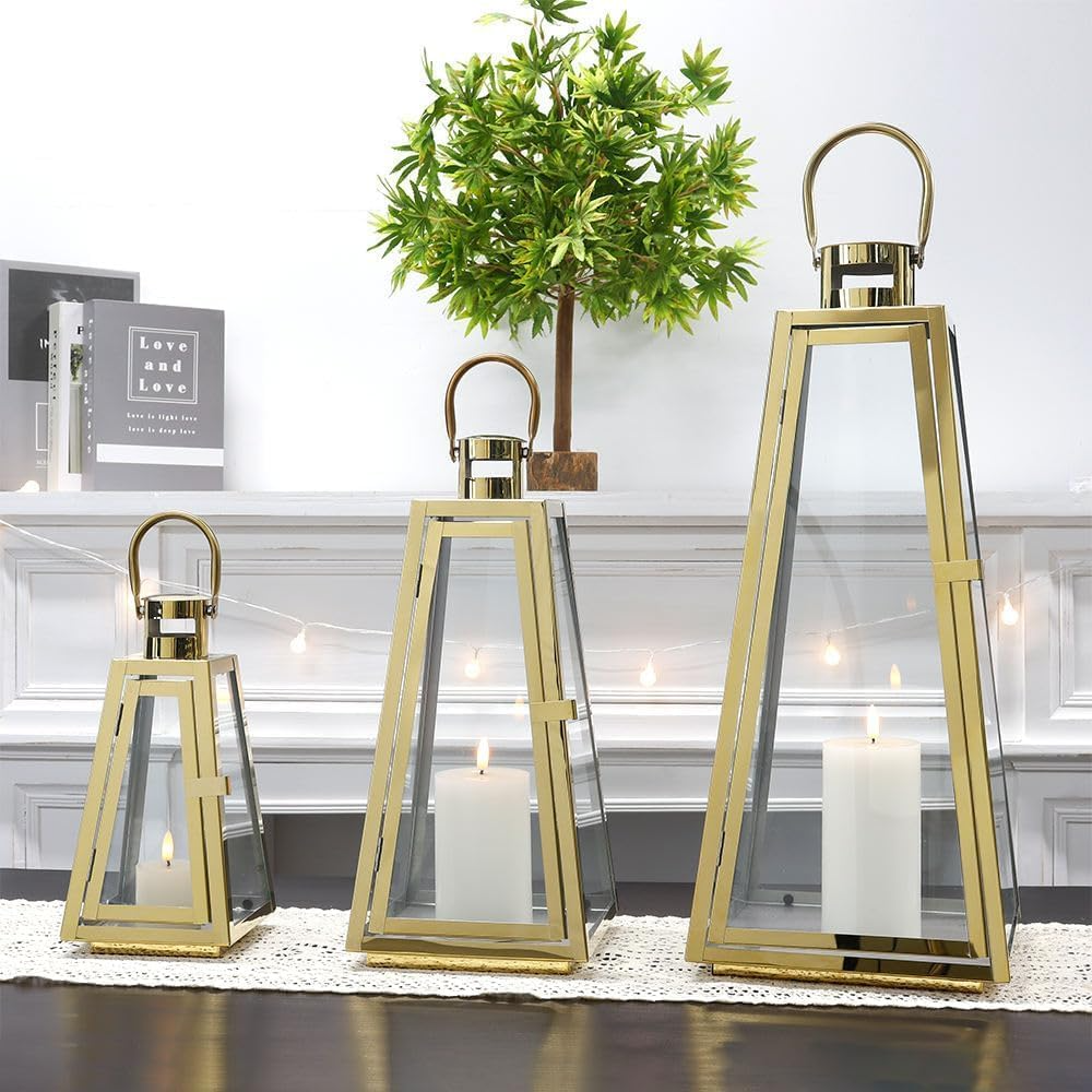 Stainless Steel Decorative Lanterns – Elegant Hanging & Tabletop Lantern Set