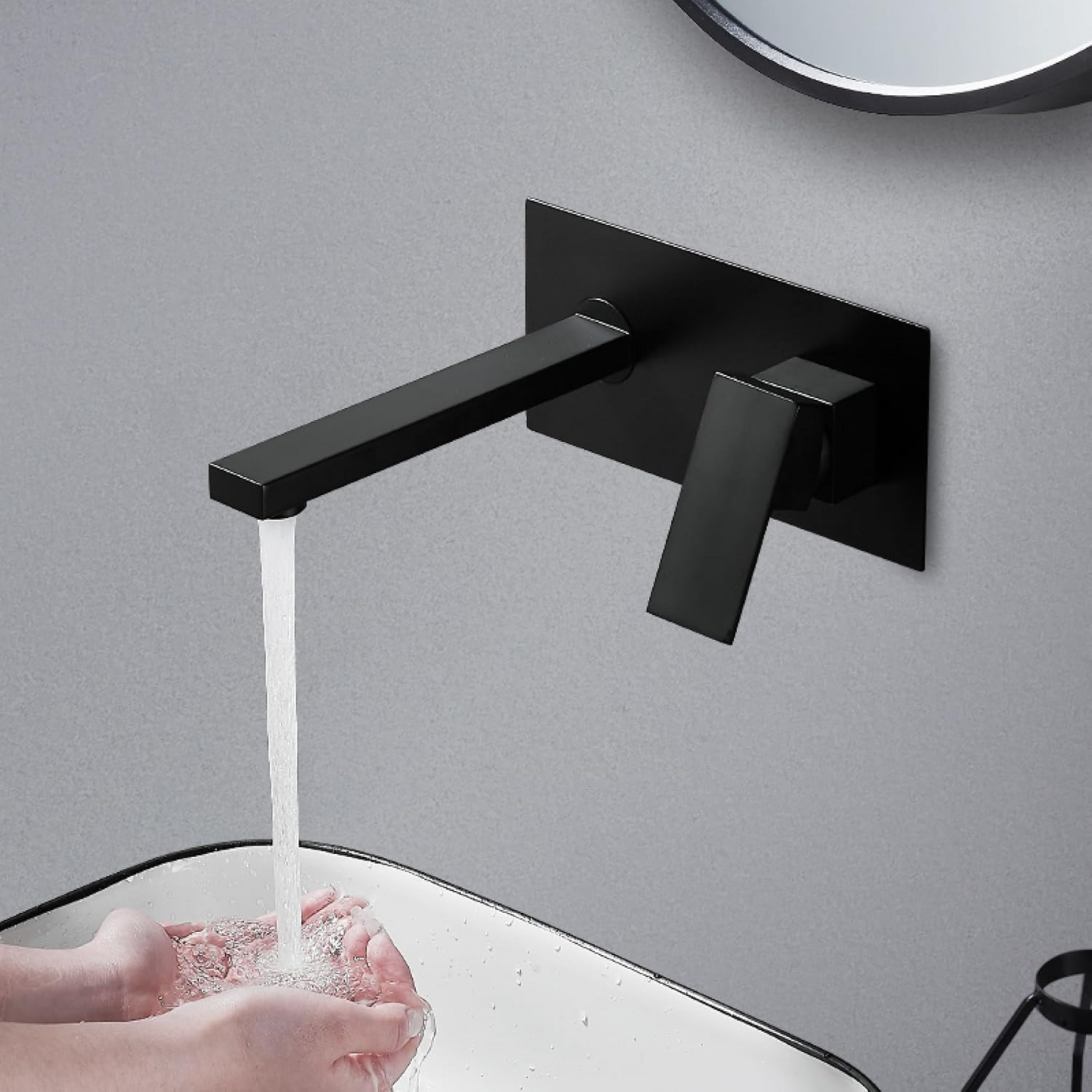 Wall Mounted Bathroom Sink Taps – Brass Basin Mixer Tap, Single Lever Hot and Cold Water