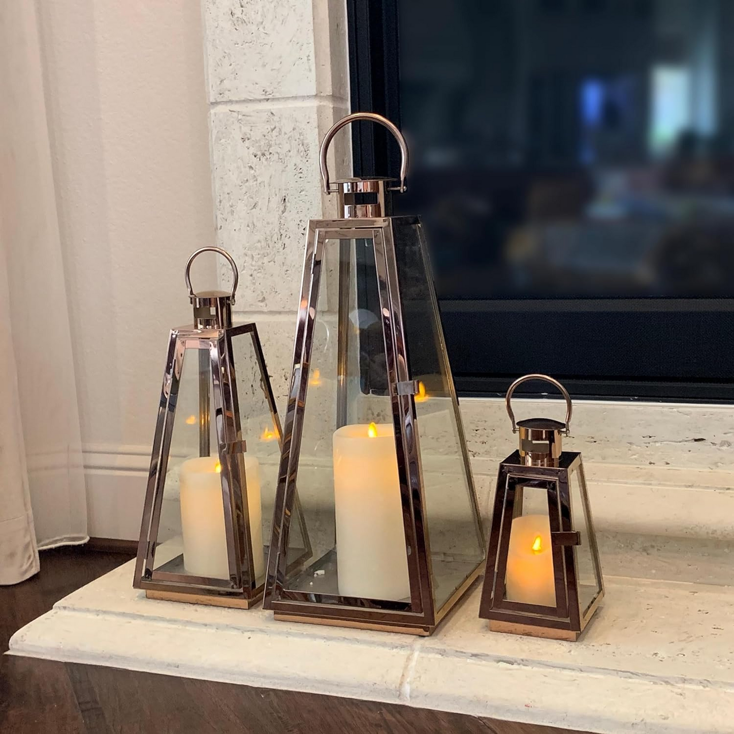 Stainless Steel Decorative Lanterns – Elegant Hanging & Tabletop Lantern Set