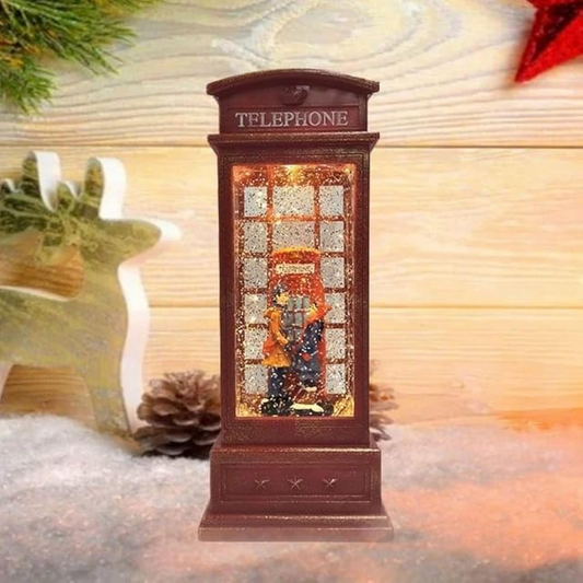 Snow Lantern Telephone Booth LED Night Light – Musical Lamp with Color Changing Lights, Battery Powered – Vintage Decor for Home, Parties & Gifts