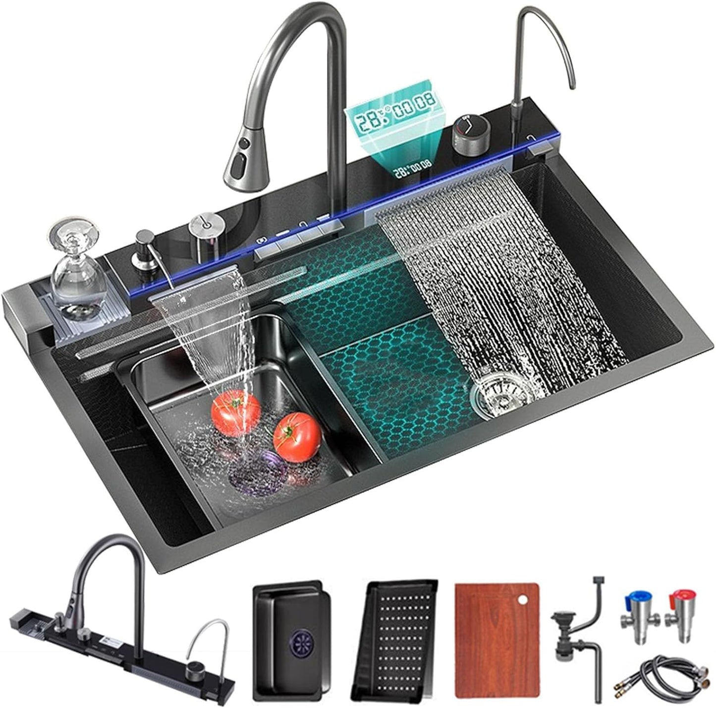Kitchen Sink Whale Digital Waterfall Sink with cup washer