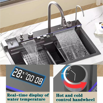 Kitchen Sink Whale Digital Waterfall Sink with cup washer