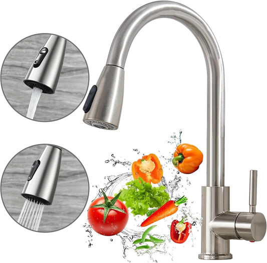 Kitchen Faucet with Pull-Down Sprayer, Stainless Steel