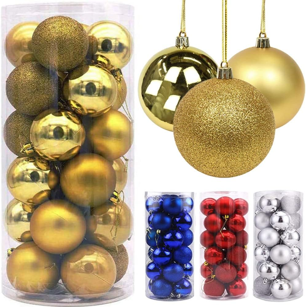 Christmas Ball Ornaments Gold 36pcs/40mm Small Shatterproof Xmas Christmas Tree Balls