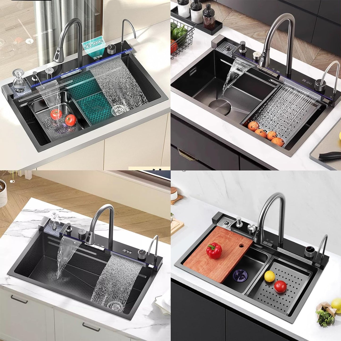 Kitchen Sink Whale Digital Waterfall Sink with cup washer