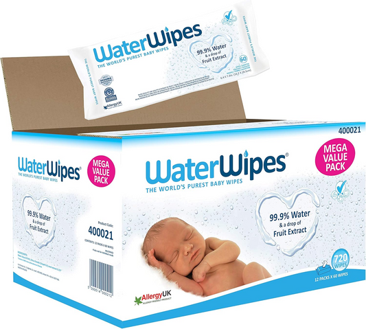 WaterWipes Mega Value Box: 12 Packs x 60 Sheets (720 Wipes) – Pure, Sensitive Baby Wipes for Newborns