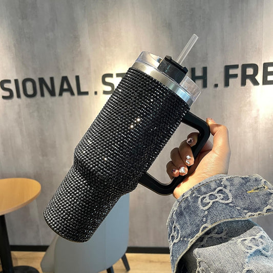 Tumbler With Handle Studded Tumbler With Lid and Straw Insulated Stainless Steel