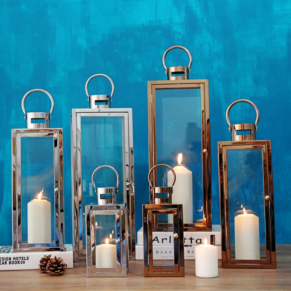 Elegant Stainless Steel Lantern – Modern Decorative Accent for Home & Events