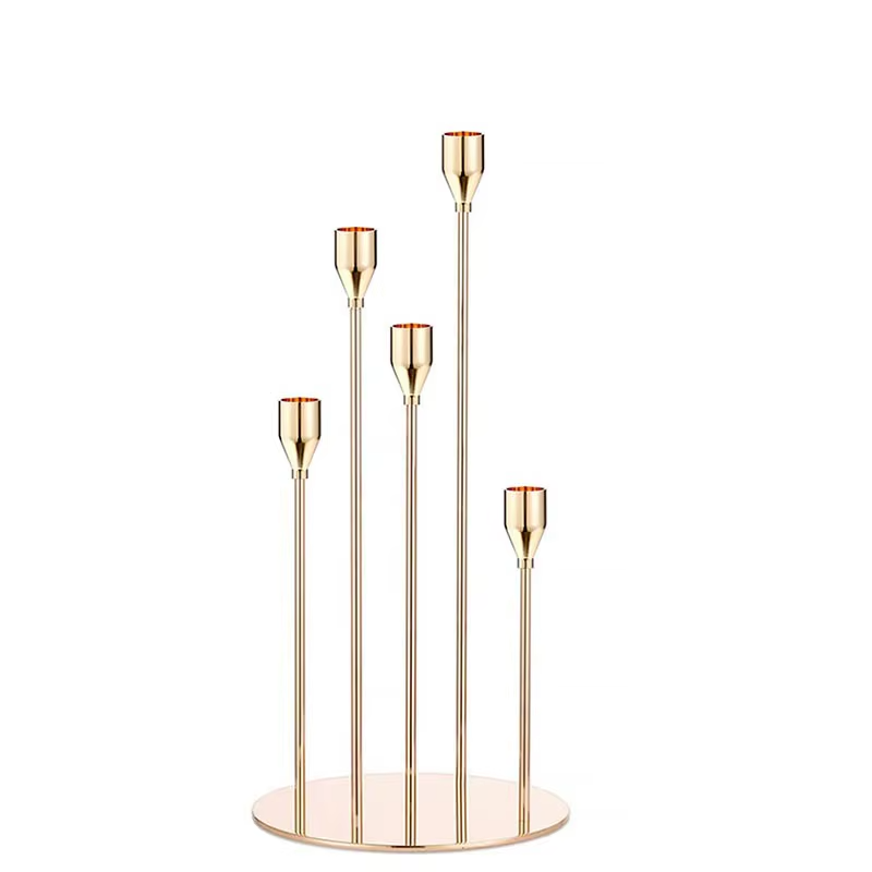 5-Arm Candelabra Taper Candle Holders – Vintage Metal Candlestick Holder for Weddings, Christmas & Dinner Tables | Elegant Black, Gold, Rose Gold