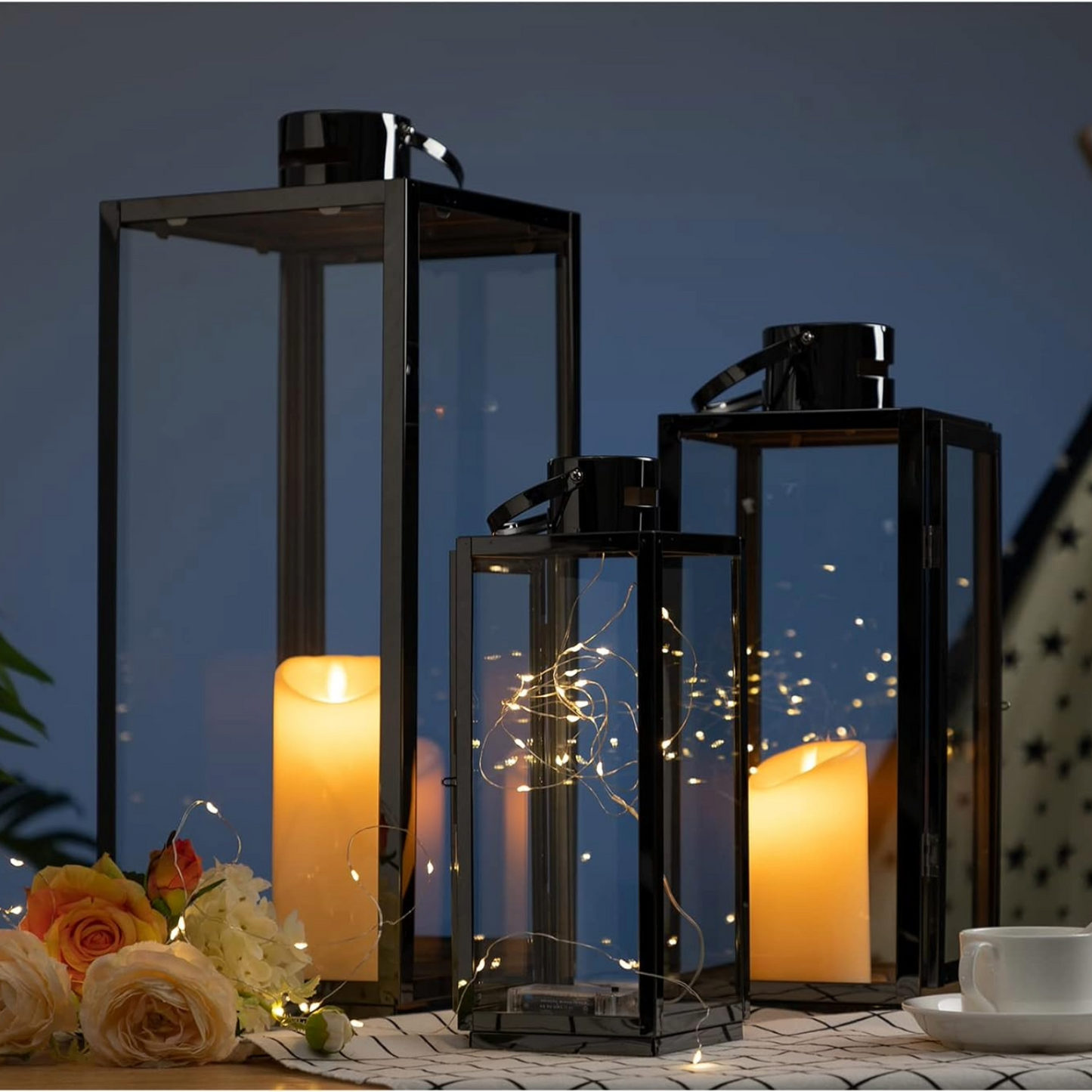 Elegant Stainless Steel Lantern – Modern Decorative Accent for Home & Events