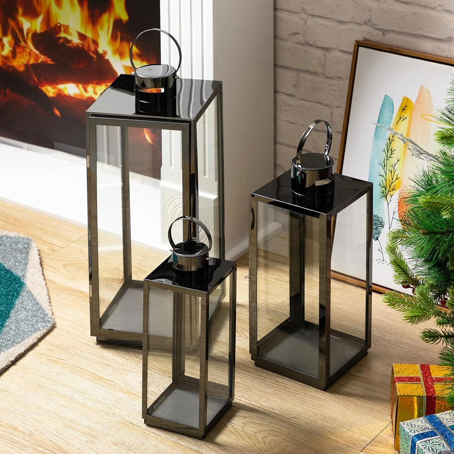 Elegant Stainless Steel Lantern – Modern Decorative Accent for Home & Events