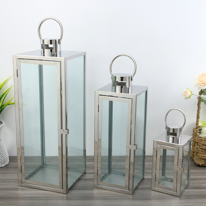 Elegant Stainless Steel Lantern – Modern Decorative Accent for Home & Events