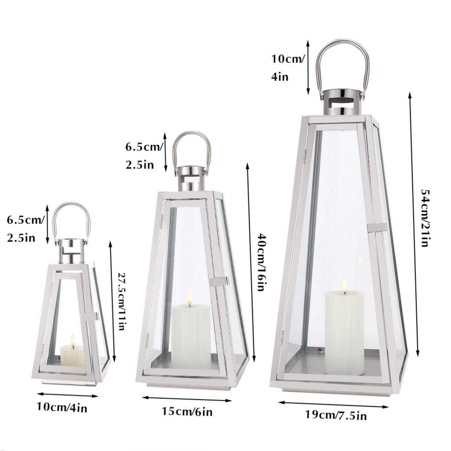 Stainless Steel Decorative Lanterns – Elegant Hanging & Tabletop Lantern Set