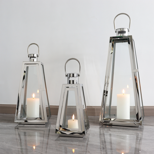 Stainless Steel Decorative Lanterns – Elegant Hanging & Tabletop Lantern Set