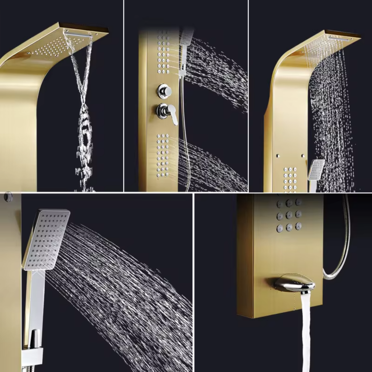 Stainless Steel Shower Panel Tower System - 5-in-1 Shower Column with Rain Shower, Hydromassage, Waterfall, and Hand Shower | Rustproof & Durable