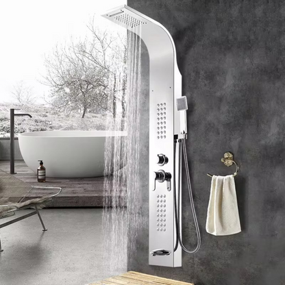 Stainless Steel Shower Panel Tower System - 5-in-1 Shower Column with Rain Shower, Hydromassage, Waterfall, and Hand Shower | Rustproof & Durable