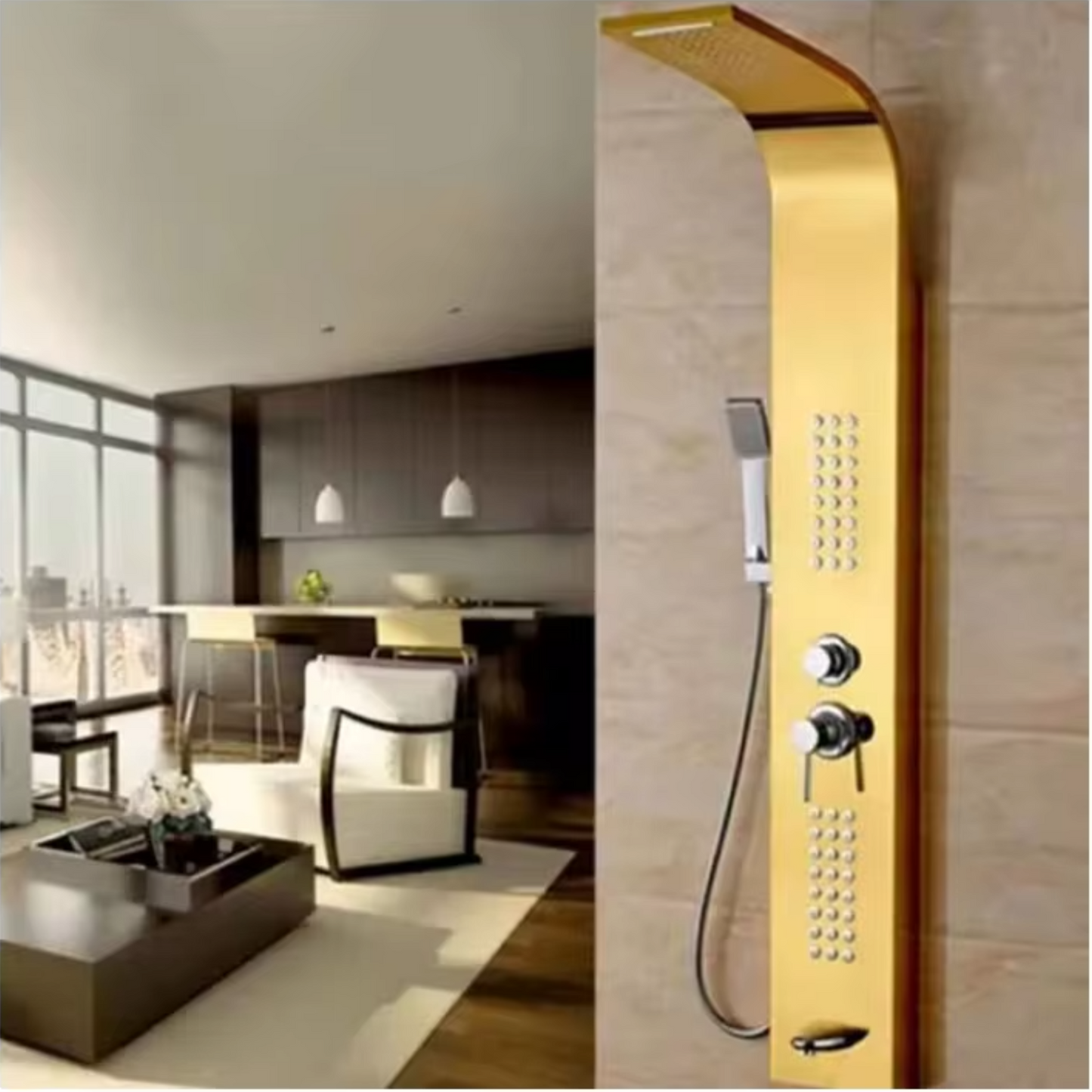 Stainless Steel Shower Panel Tower System - 5-in-1 Shower Column with Rain Shower, Hydromassage, Waterfall, and Hand Shower | Rustproof & Durable