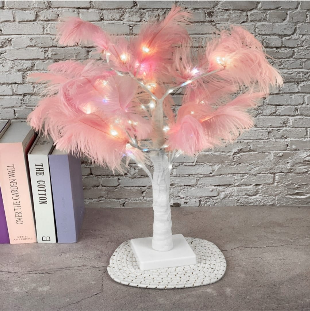 Blue Feather LED Light Tree – Elegant Decorative Lighting with Flexible Branches for Home, Parties & Events – Battery Operated