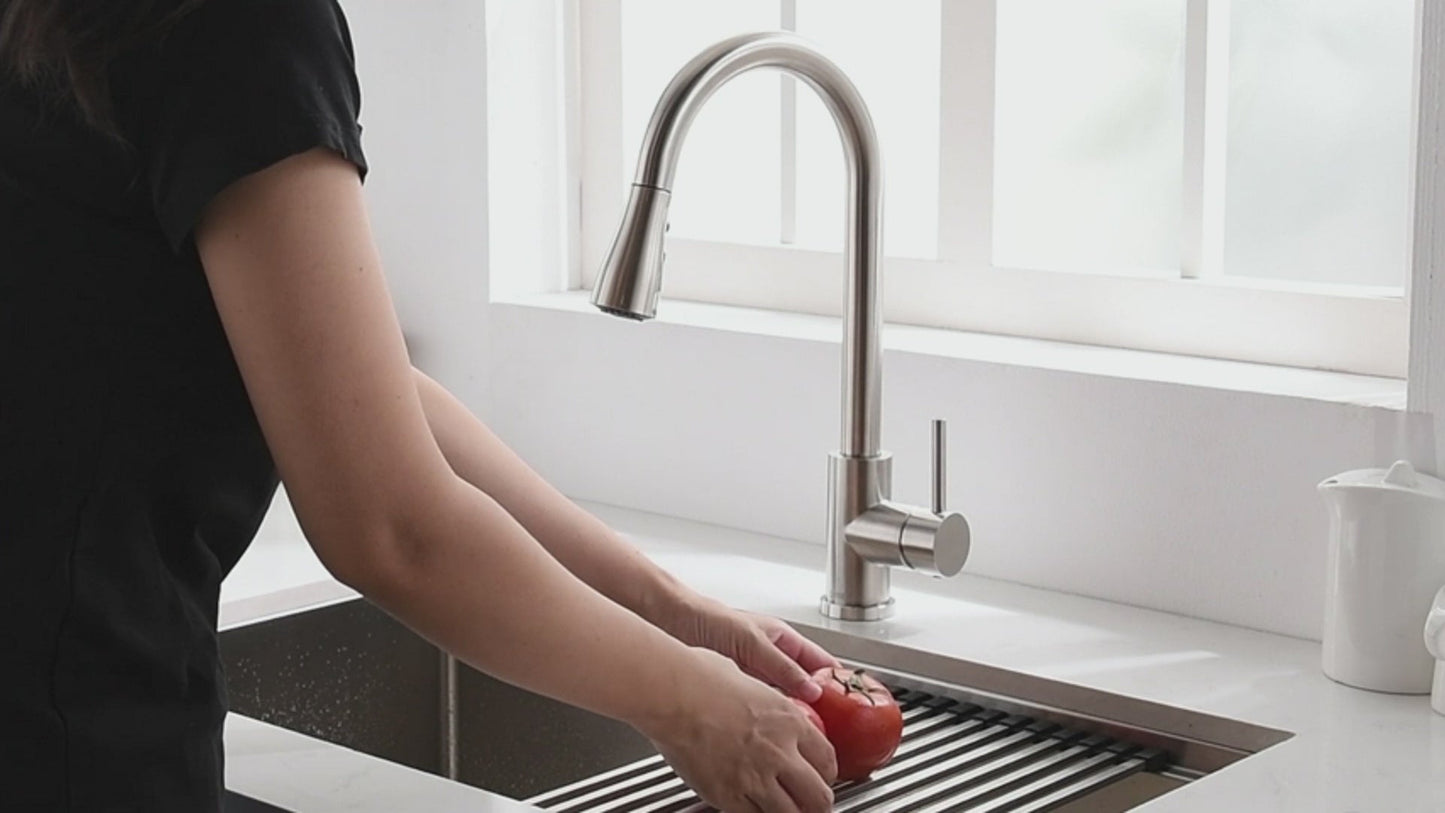 Kitchen Faucet with Pull-Down Sprayer, Stainless Steel
