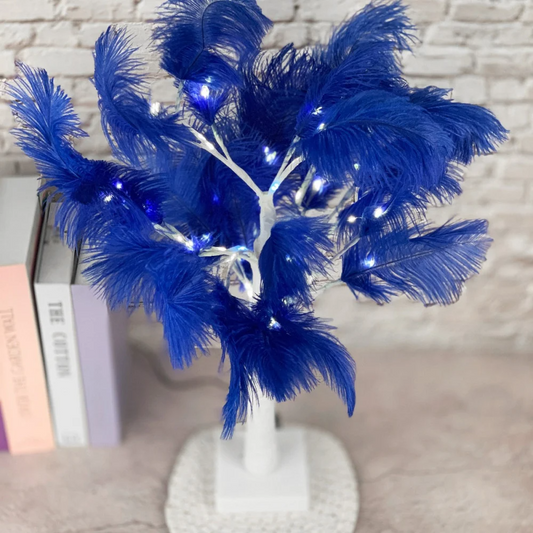 Blue Feather LED Light Tree – Elegant Decorative Lighting with Flexible Branches for Home, Parties & Events – Battery Operated
